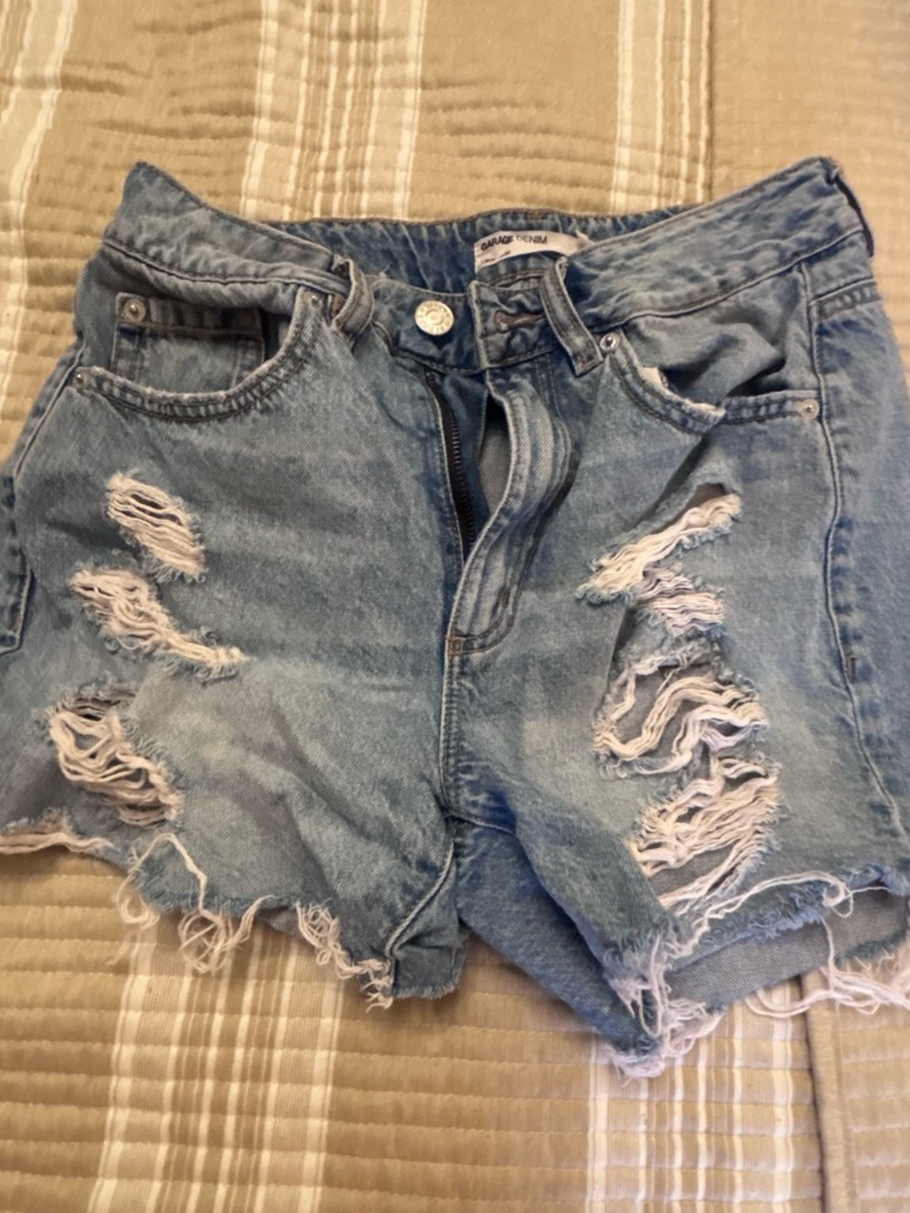 Garage Light Blue Distressed Denim Shorts